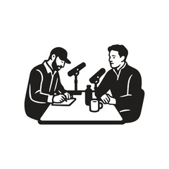 vector silhouette icon illustration of two man doing podcast