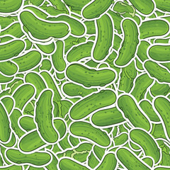 A vibrant overlapping pattern of fresh green cucumbers detailed with white outlines
