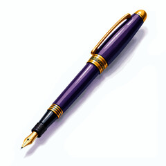 Naklejka premium Luxurious Purple Fountain Pen with Gold Accents on White Background