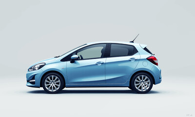 Obraz premium Modern Blue Hatchback on Minimalist Gray Background