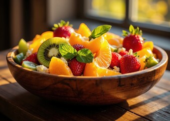 Vibrant summer fruit bowl with fresh berries citrus and herbs for healthy living inspiration