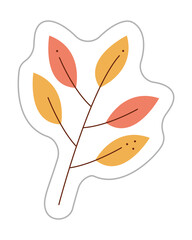 Sticker with a branch with leaves. Color hand drawn clipart illustration.