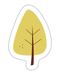 Sticker with abstract autumn tree. Color hand drawn clipart illustration.