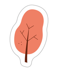 Sticker with autumn tree doodle. Color hand drawn clipart illustration.