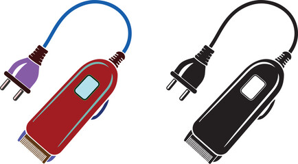 Electric hair clipper vector illustration in color and black silhouette isolated. hair clipper, trimmer, electric.