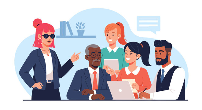 A diverse business team collaborates during a productive meeting in a modern office setting, showcasing effective teamwork and communication.