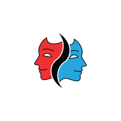 Two faced masks dramatic contrast emotion symbol abstract art performance theater acting concept illustration