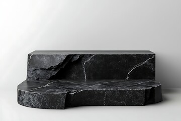 Elegant black marble stone podium for product display and showcase with modern minimalist design