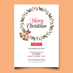 watercolor vector merry christmas party poster template
