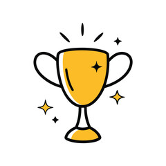 trophy cup with sparkles doodle style on white 