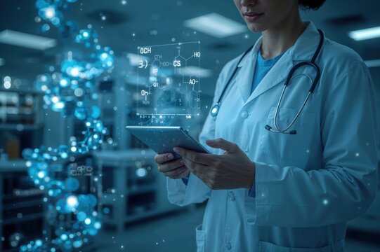 Healthcare practitioner with digital medical technology ideal for modern healthcare and telemedicine photography
 - Powered by Adobe