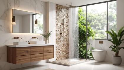 Fototapeta premium Modern bathroom with lush view