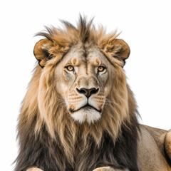 Fototapeta premium Majestic Lion: A portrait of a majestic lion, its piercing gaze and magnificent mane exude power and nobility, perfectly captured in stunning detail.