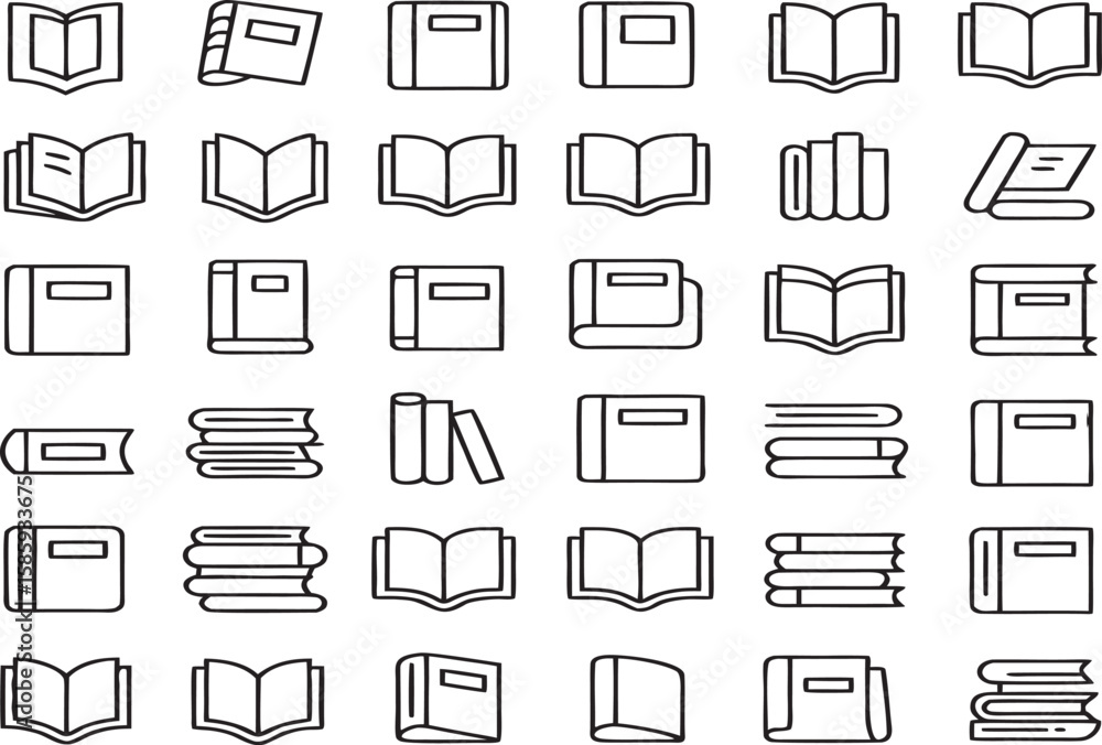 Poster set of 40 minimalist line art icons representing technology and communication vector