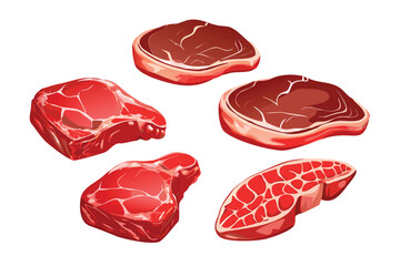 Photorealistic Steak Cuts Vector Icon Set. Realistic Grilled Ribeye, Sirloin, and T-Bone with Gradient Mesh Shading