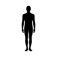 Human Silhouette: A stark monochrome illustration depicts a human figure in a simple, full-body silhouette, conveying anonymity and neutrality.