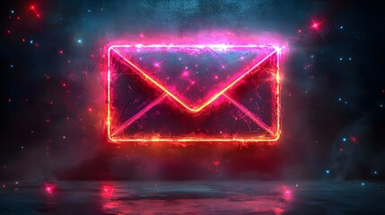 Neon email icon with holographic light beam