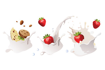 Photorealistic Milk Splashes Vector Icon Set. Realistic Dairy Liquid Motion with Gradient Mesh Shading