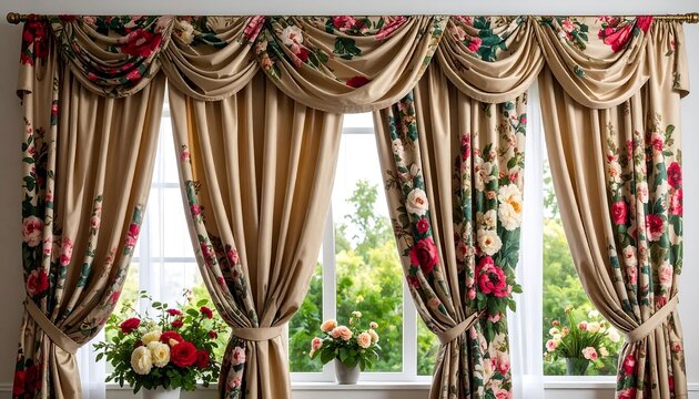 Floral window drapes