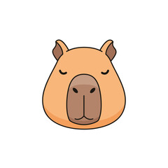 Naklejka premium Adorable cartoon capybara face with closed eyes and brown nose