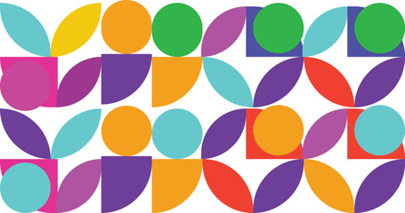 Geometric pattern, retro design, vibrant colors, orange yellow purple, quarter circles, abstract composition, vintage style, symmetrical layout, 