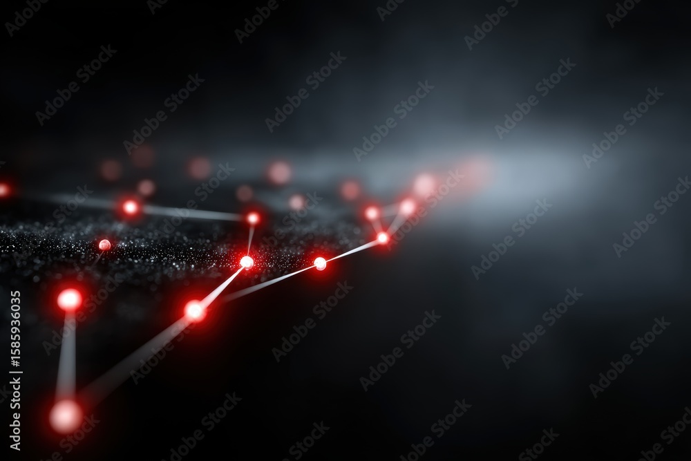 Poster red connected dots with glowing lights on dark surface