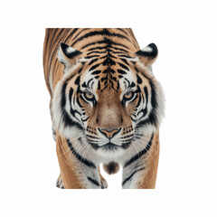 Obraz premium Powerful Tiger's Gaze: A majestic tiger fixates with an intense, direct stare, its captivating stripes and formidable presence conveying a sense of raw power and untamed beauty.