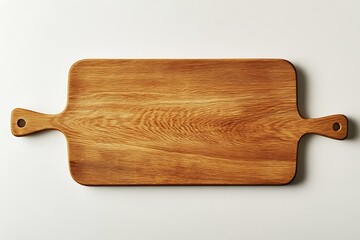 Wooden Cutting Board with Handles on White Background Kitchen Still Life