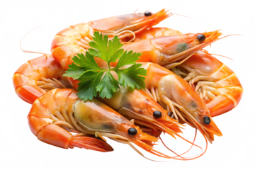 cooked shrimps isolated on white background, png, ai generated.