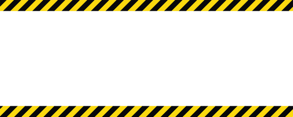 Caution Border Frame &ndash; Rectangular Warning Design with Alternating Black and Yellow Diagonal Stripes on White Background