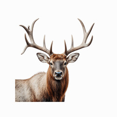 Fototapeta premium Majestic Elk Portrait: An impressive elk displays a large antlers, embodying strength and the spirit of the wild. This photo showcases the stunning detail of this majestic creature.