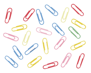 Isolated Background of Colorful Paperclips Scattered on Transparent Surface