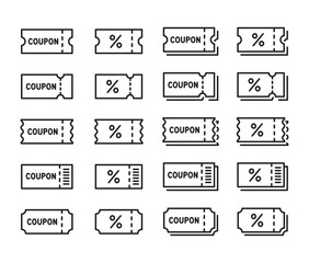 シンプルなクーポンチケットアイコンのセット　ベクター素材	