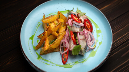 Fried Potatoes with Salted Mackerel, Onion, and Chili Pepper