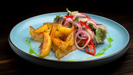 Fried Potatoes with Salted Mackerel, Onion, and Chili Pepper