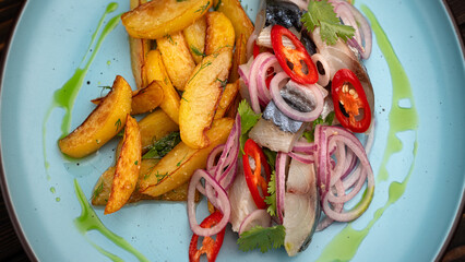 Fried Potatoes with Salted Mackerel, Onion, and Chili Pepper