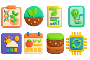 Colorful clay-style ecology and technology icons for modern applications