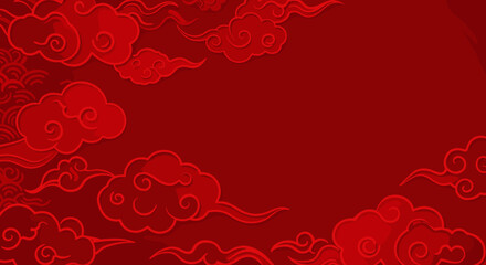 Elegant red cloud pattern with subtle chinese style motifs on deep red background