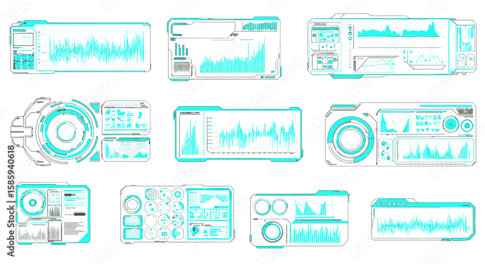 Aufkleber futuristic data interfaces and digital hud screens for innovative design projects