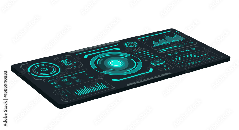 Poster futuristic user interface design with digital data visualizations