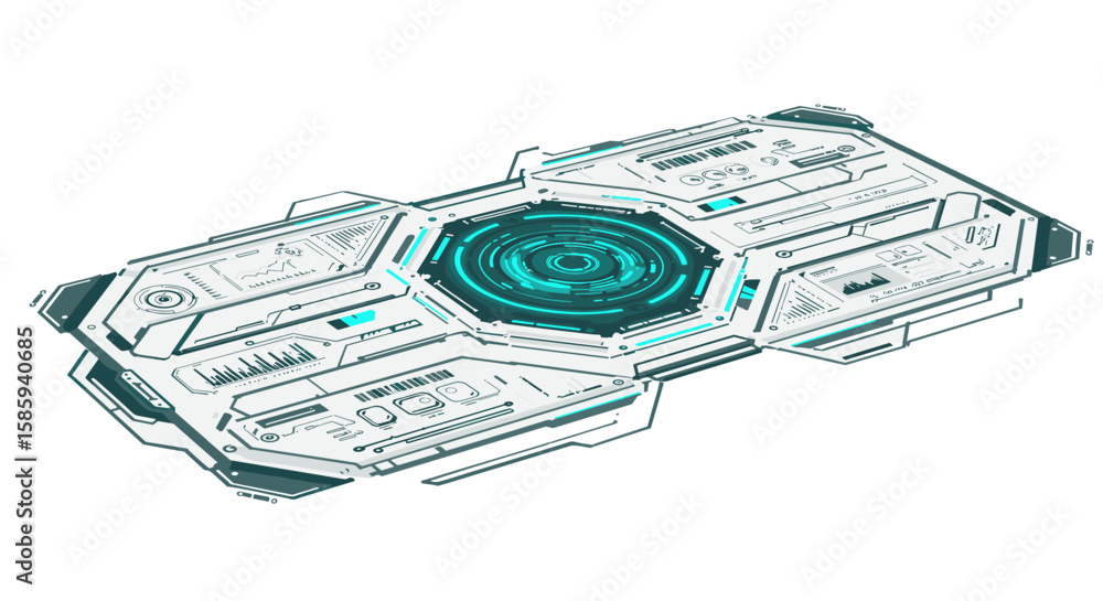 Poster futuristic interface design with digital data and sci-fi elements