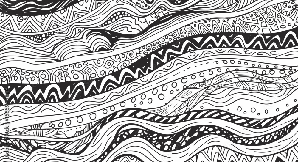 Poster abstract black and white pattern with waves and geometric shapes