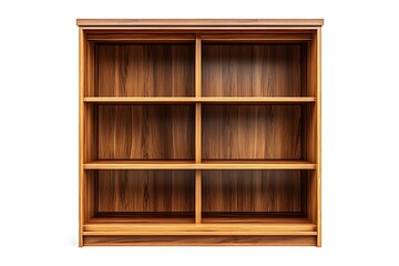 Wooden bookcase with shelves, empty furniture for storage, interior design and home organization
