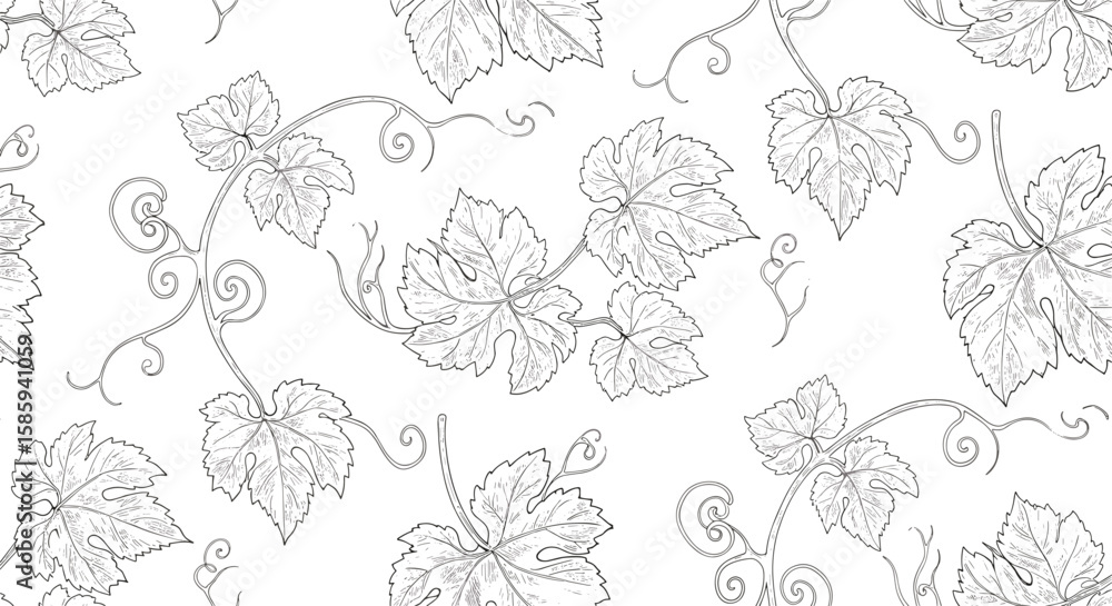 Poster elegant seamless pattern of grapevine leaves with intricate curves