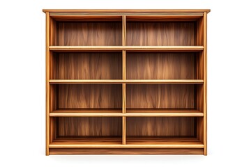 Empty wooden bookshelf with shelves for books, display storage and home organization