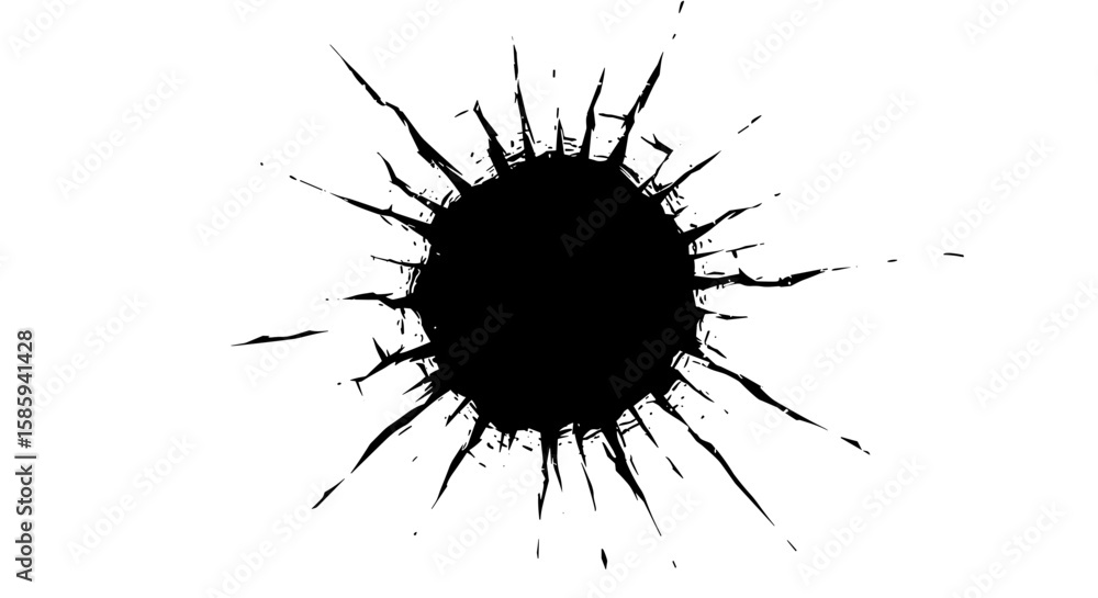 Poster grunge ink splatter on white background with radial burst pattern