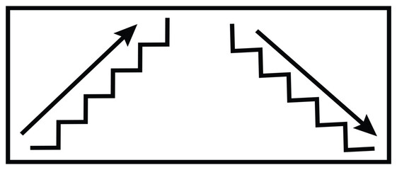 Stairs up down icon. Career path symbol. Way direction with arrow. Stairs icon upward and downward. Vector illustration.