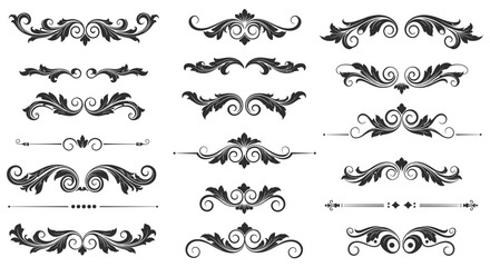 Elegant ornamental dividers set with vintage floral elements in black and white