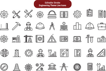 Engineering Tools & Equipment Icons – Linear Style