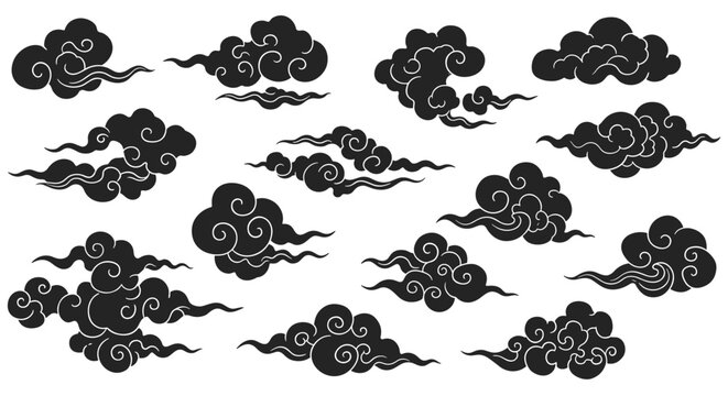 Elegant collection of traditional asian cloud designs in black and white